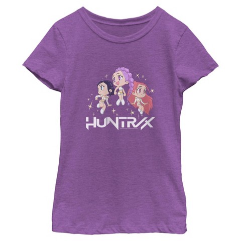 KPop Demon Hunters Girls KPop Demon Hunters Chibi Trio Huntrix T Shirt - Purple Berry - Small