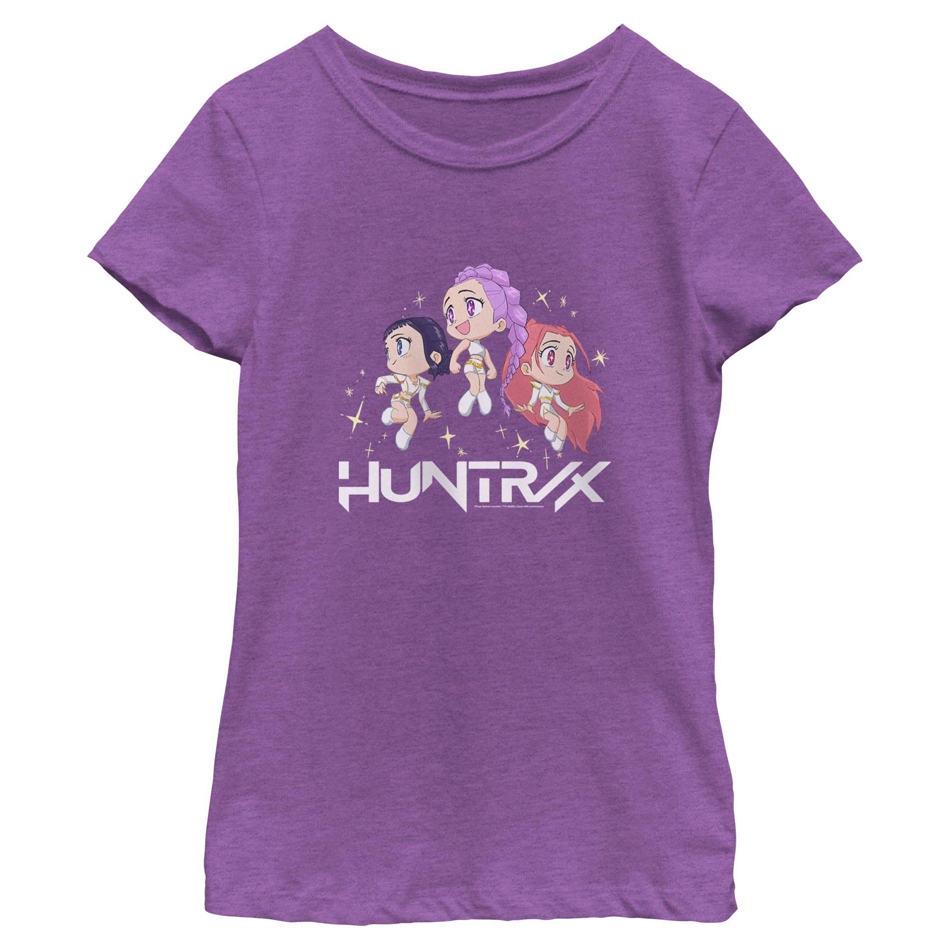 Girls KPop Demon Hunters Chibi Trio Huntrix T Shirt - Purple Berry - X Large