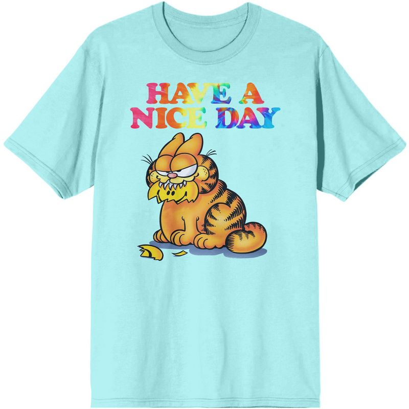 Garfield Classic Cartoon Have A Nice Day Men's Celadon Graphic Tee Shirt, 1 of 3