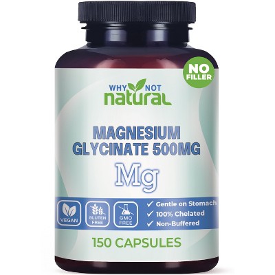 Why Not Natural Magnesium Glycinate 500 mg Capsules Supplement - Vegan, 100% Pure, No Filler - Supports Sleep and Relaxation