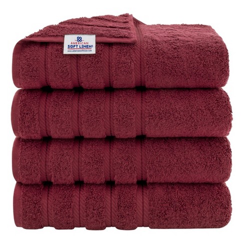 American Soft Linen 4 Pack Bath Towel Set, 100% Cotton, 27 Inch By