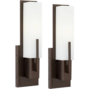 Possini Euro Design Midtown Modern Wall Light Sconces Set of 2 Bronze Hardwire 4 1/2" Fixture White Glass Shade for Bedroom Bathroom Vanity Reading - 1 of 4