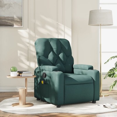 vidaXL Dark Green Massage Recliner Chair For Elderly - Manual Footrest & Back Adjustment, Vibration Massage, Cup Holders, Side Pocket, Fabric Seating