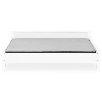 Large White Wooden Elevated Orthopedic Pet Bed with Water-Resistant Mattress