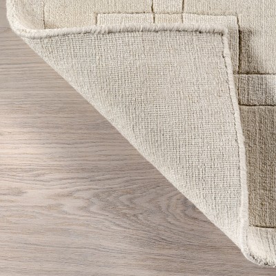Ivory Rectangular Handmade Wool Area Rug