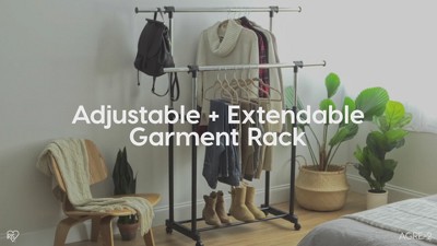 Adjustable Black Metal Single Rod Garment Rack with Wheels