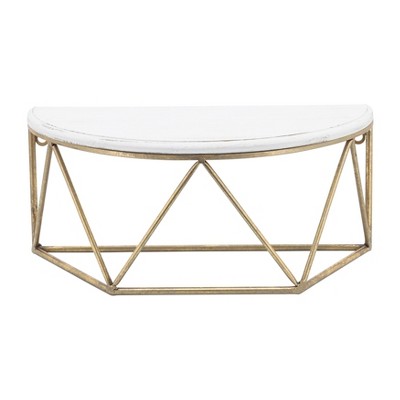 Sagebrook Home 16"L 8"W 7"H Gold-toned Metal Demilune Pattern Wall Shelf with White Painted Wooden Top Shelf for Wall Storage