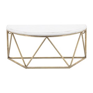 Sagebrook Home 16"L 8"W 7"H Gold-toned Metal Demilune Pattern Wall Shelf with White Painted Wooden Top Shelf for Wall Storage - 1 of 4
