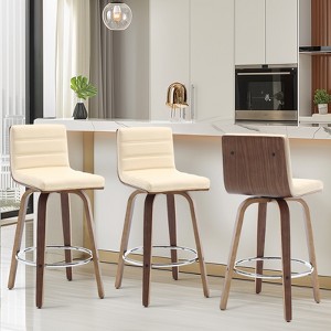 Bekrvio 26"/29" Swivel Bar Stools Set of 1/2/3/4, Faux Leather Upholstered Counter Chairs with Wood Legs, Mid-Century Seating for Kitchen Island - 1 of 4