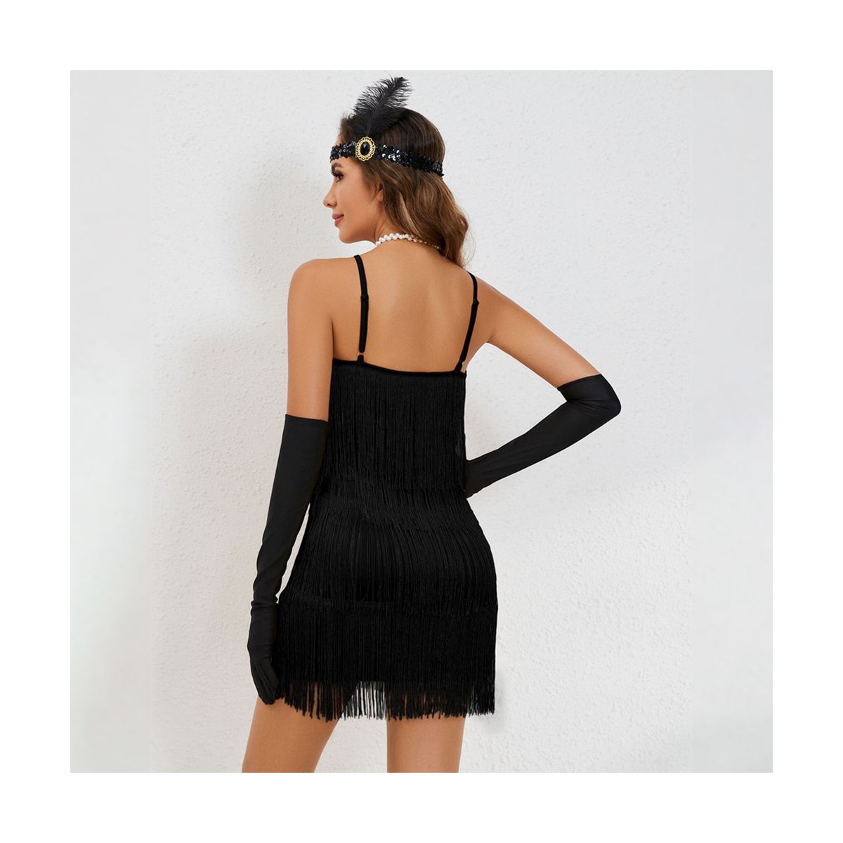 Womens Roaring 20s Costumes Flapper Dress 1920s Gatsby Vintage Fringe Dress with Deco Set Spaghetti Strap Cocktail Dress for Gatsby Theme Party - thumbnail 3