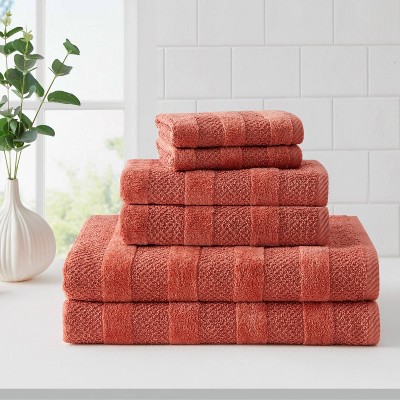 6pk Quick Dry Bath Towel Set Coral - Cannon