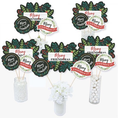 Big Dot of Happiness Rustic Merry Friendsmas - Friends Christmas Party Centerpiece Sticks - Table Toppers - Set of 15