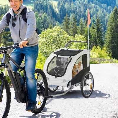 White and Black 2-in-1 Dog Bike Trailer Pet Stroller
