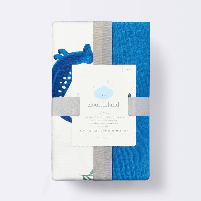 Fitted Jersey Crib Sheet Dino-snore - Solid Blue - 2pk - Cloud Island&#8482;, 5 of 6