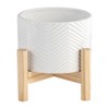 Gulches 8" Diamond Grooved Ceramic Planter with Drainage Hole and Stand - 8x8x7 Size, Fit for Any Hall, Bedroom, Florist etc. - 3 of 4