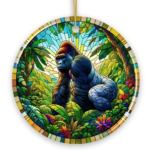 A Primate Safari Gorilla Stained Glass Style Ceramic Ornament, African Animals Christmas Gift and Decor| OrnamentallyYou - 1 of 4