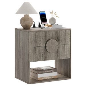 Modern Nightstands, Fluted End Table with 2 Drawers & Open Shelf, Sofa Side Table for Small Spaces, Wooden Bedside Table for Living Room - 1 of 4