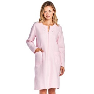 Casual Nights Women's Long Sleeve Zip Up Front Short Fleece Robe - 1 of 4