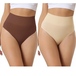 Allegra K Women's High-Waisted Invisible Stretchy Comfortable Thong 2 Packs - 1 of 4