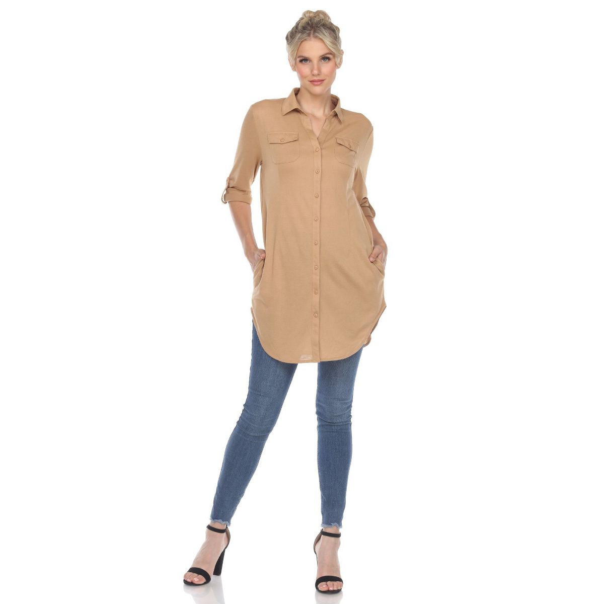 Women's Stretchy Button-Down Tunic - White Mark - thumbnail 7