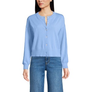 Lands' End Women's Cropped Fine Gauge Crew Neck Cardigan Sweater - 1 of 3