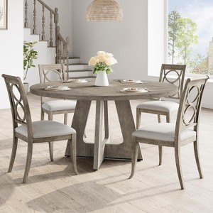 47" Round MDF Dining Table for 4-6, Farmhouse Style Wood Top & Legs, Large Home Table for Kitchen Living Room (No Chairs) - 1 of 4