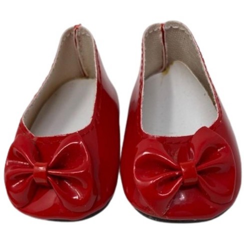 Handmade Red Flats Shoes w/Bow For 18 inch General Doll Girl Clothes Party L0M9 