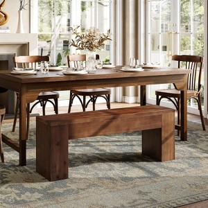 Lantine Solid Wood Dining Bench with Sturdy Legs, 47.24-Inch Farmhouse Entryway Bench Indoor for Hallway, Kitchen, Dining Room, Living Room, Brown - 1 of 4