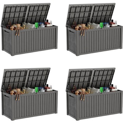 Sersper 180 Gallon XL Deck Box with Divider, Lockable & Waterproof Resin, Light Gray - For Patio Furniture & Tools (4 Pack)