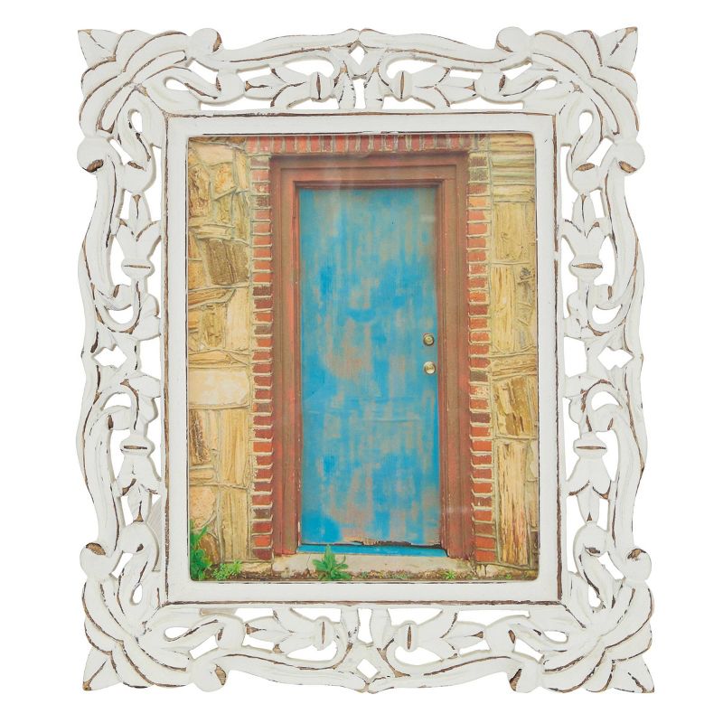 Mango Wood Scroll Handmade Intricate Traditional Carved 1 Slot Photo Frame White - Olivia & May, 4 of 6