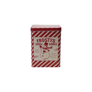 Storied Home Decorative Metal Striped Box with Vintage Snowman Image and Lid "Frosty's Snow Cones", Red and White - 1 of 2