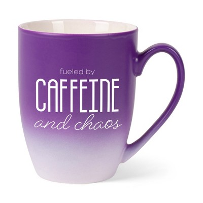 Elanze Designs Fueled By Caffeine And Chaos Two Toned Ombre Matte Purple and White 12 ounce Ceramic Stoneware Coffee Cup Mug