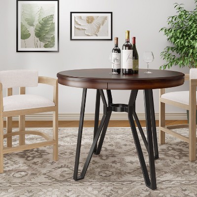 NicBex Farmhouse Circle Wooden Dining Table with Black Metal Base,Modern Kitchen Table Bar Table,Dining Room Furniture