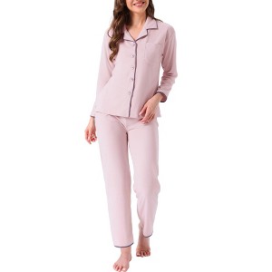 INSPIRE CHIC Womens Lounge Set Button Down Long Sleeve Sleepwear Fuzzy Warm Fleece Pajama with Pocket for Winter - 1 of 4