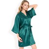 Anna-Kaci Women's Satin Duster Robe with Tie Waist and Wide Sleeves- Dark Olive,Small - 3 of 4