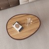 Modern Goose Egg Coffee Table with Marble Top and PU Leather Base, Stylish Sofa Table for Living Room, Office, or Apartment – The Pop Home - 3 of 4