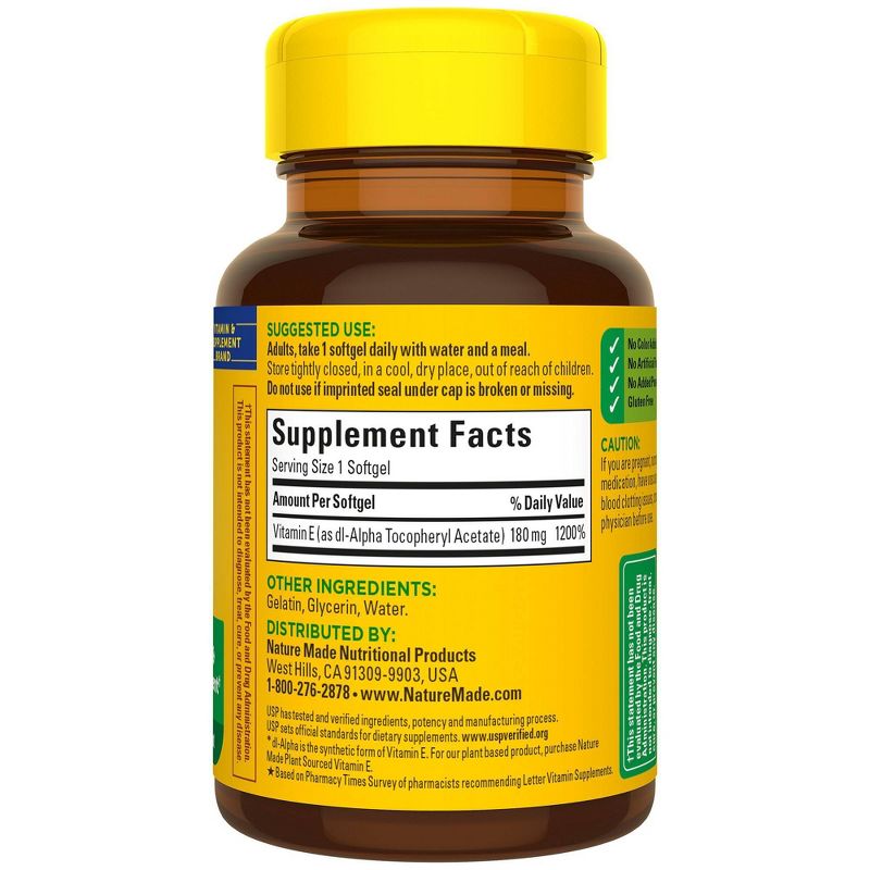 Nature Made Vitamin E 180mg (400 IU) dl-Alpha for Antioxidant Support Softgels - 100ct, 3 of 12