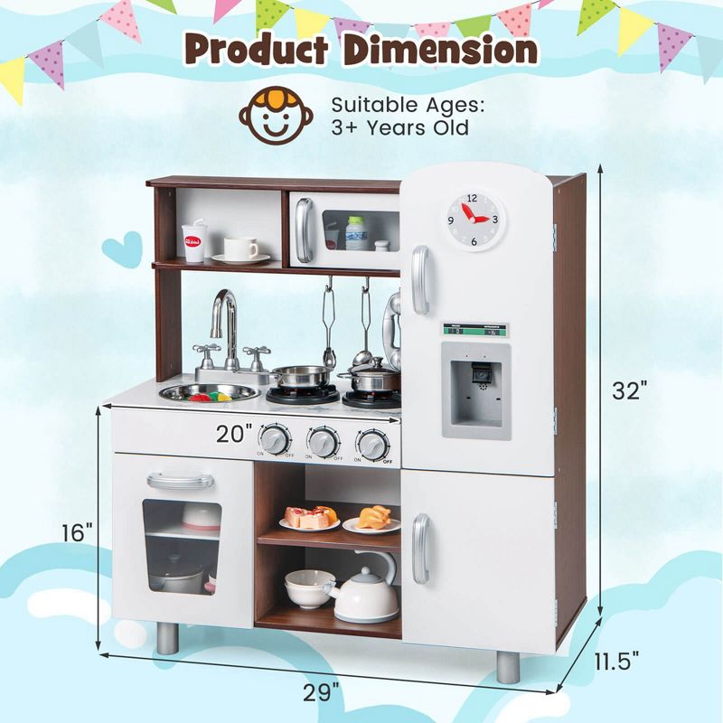 Costway Kids Kitchen Playset Pretend Play Kitchen Toy with Realistic Sounds & Lights, 3 of 11