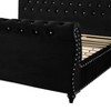 Roundhill Furniture Evora Velvet Upholstered Crystal Button Tufted Sleigh Bed, Black - 3 of 4