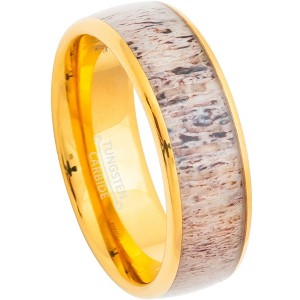 Jewelry Avalanche 8mm Dome Gold IP Deer Antler Inlay Tungsten Carbide Mens Wedding Band - 1 of 4