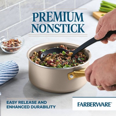 Champagne Aluminum Nonstick 2-Quart Sauce Pan with Gold Handle