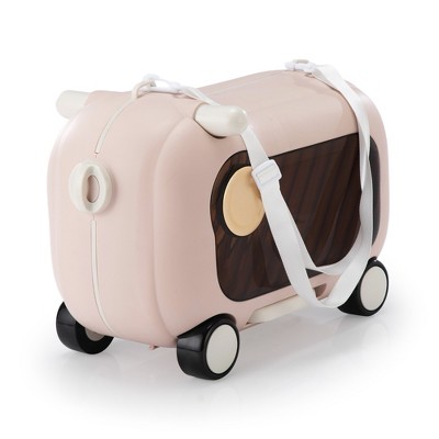 DOMETOUR 2-In-1 Kids Ride On Suitcase, Toddler Carry On Luggage with Wheels, Children Travel Essential for Airplane, Pink