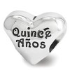 Black Bow Jewelry Sterling Silver with White Crystals Quinceanera Heart Bead Charm - 2 of 4