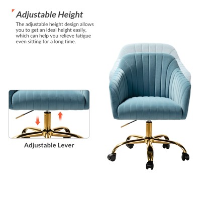 Blue Velvet Adjustable Swivel Task Chair with Gold Metal Base