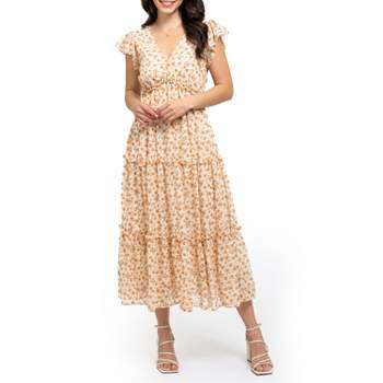 August Sky Women's Short Flutter Sleeves Floral Midi Dress (rd2067_mint ...