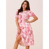 Seta T Women's Summer Casual Floral Puff Sleeve Round Neck Cutout Waist Boho Midi Dress - 3 of 4