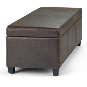 Gulches Dover Storage Ottoman Bench  Distressed Brown Faux Leather, Child-Safe Hinge & Solid Wood Frame for Living Room Bedroom Entryway Key Featur - 1 of 3