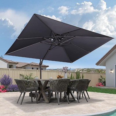 PURPLE LEAF Patio Umbrella with Base Outdoor Rectangle Large Cantilever Umbrella Heavy Duty Outdoor Market Umbrella for Garden Deck Backyard Pool