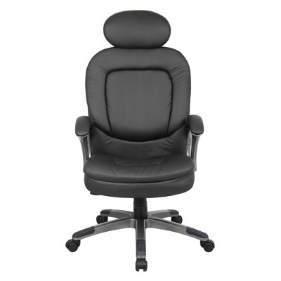 Executive Pillow Top Chair with Headrest Black - Boss Office Products: Ergonomic, Swivel, Metal Frame, 275 lb Capacity