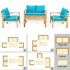 Tangkula 8PCS Patio Acacia Wood Conversation Furniture Set w/ Turquoise Cushions - 4 of 4